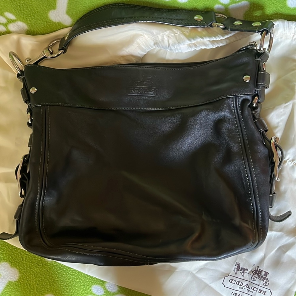 Coach black leather women’s handbag, large